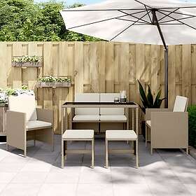 vidaXL Matgrupp med dynor 6 delar beige konstrotting 363399