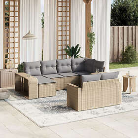 vidaXL Soffgrupp för trädgård med dynor 10 delar beige konstrotting 3261289