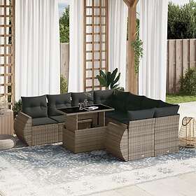 vidaXL Loungegrupp för trädgården m dynor 9 delar grå konstrotting 3268430