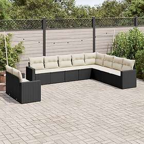 vidaXL Loungegrupp 10 delar med svarta dynor konstrotting 3251503