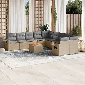 vidaXL Loungegrupp för trädgården m. dynor 11 delar beige konstrotting 3224757