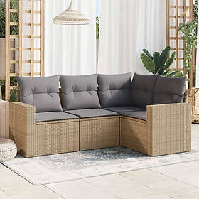 vidaXL Soffgrupp för trädgård med dynor 4 delar beige konstrotting 3251246