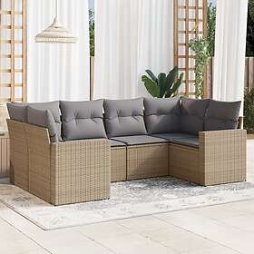 vidaXL Soffgrupp för trädgården med dynor 6 delar beige konstrotting 3251716