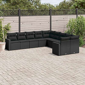 vidaXL Loungegrupp 10 delar med svarta dynor konstrotting 3251842