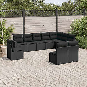 vidaXL Loungegrupp 10 delar med svarta dynor konstrotting 3251442