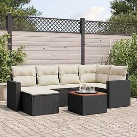 vidaXL Soffgrupp för trädgården med dynor 7 delar svart konstrotting 3256553