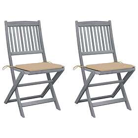 vidaXL Hopfällbara trädgårdsstolar med dynor 2 st massivt akaciaträ 3064539