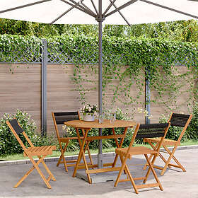 vidaXL Matgrupp för trädgården 5delar svart polypropen och massivt trä 3281769