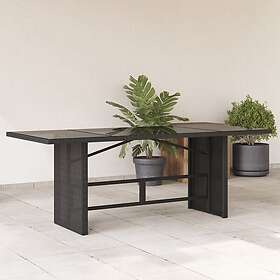 vidaXL Trädgårdsbord med glasskiva svart 190x80x75 cm konstrotting 365602
