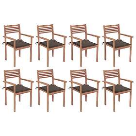 vidaXL Stapelbara trädgårdsstolar med dynor 8 st massiv teak 3072608