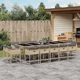 vidaXL Matgrupp för trädgården m. dynor 15 delar mixbeige konstrotting 3278183