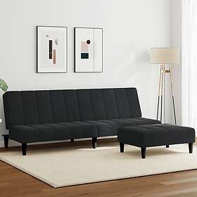 vidaXL Bäddsoffa 2-sits med fotpall svart sammet 3258095