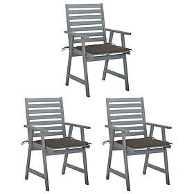 vidaXL Trädgårdsstolar 3 st med dynor massivt akaciaträ 3064436