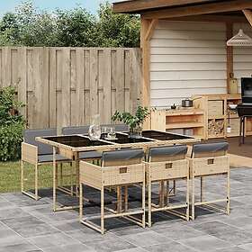 vidaXL Matgrupp för trädgården med dynor 7 delar mixbeige konstrotting 3278039