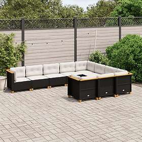 vidaXL Loungegrupp 10 delar med svarta dynor konstrotting 3262031