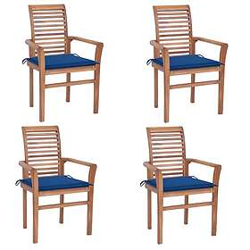 vidaXL Matstolar 4 st med kungsblåa dynor massiv teak 3062632