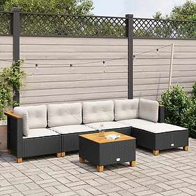 vidaXL Loungegrupp med dynor 6 delar svart konstrotting 3261791