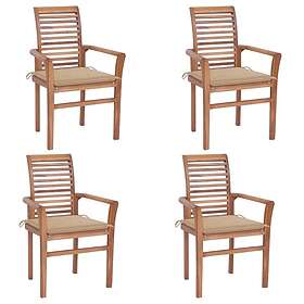 vidaXL Matstolar 4 st med beige dynor massiv teak 3062625