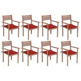 vidaXL Stapelbara trädgårdsstolar med dynor 8 st massiv teak 3072606