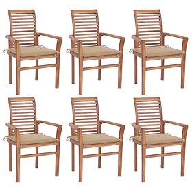 vidaXL Matstolar 6 st med dynor beige massiv teak 3072949