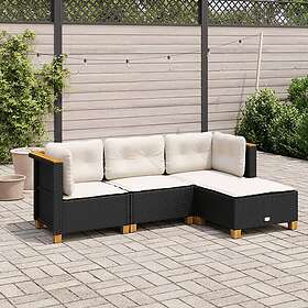 vidaXL Soffgrupp för trädgård med dynor 4 delar svart konstrotting 3261779