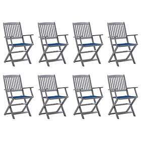 vidaXL Hopfällbara trädgårdsstolar 8 st med dynor massivt akaciaträ 3078272