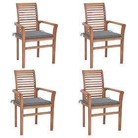 vidaXL Matstolar 4 st med gråa dynor massiv teak 3062623
