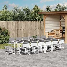 vidaXL Matgrupp för trädgården med dynor 17 delar vit textilene 3295102