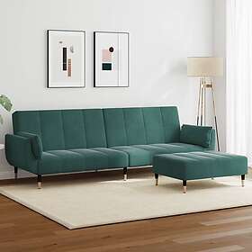 vidaXL Bäddsoffa 2-sits med fotpall mörkgrön sammet 3258153
