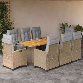 vidaXL Matgrupp för trädgården med dynor 9 delar mixbeige konstrotting 3212943