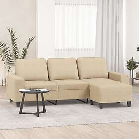 vidaXL 3-sitssoffa med fotpall Gräddvit 180 cm tyg 3201153