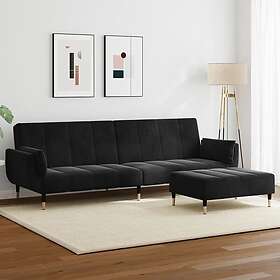 vidaXL Bäddsoffa 2-sits med fotpall svart sammet 3258154