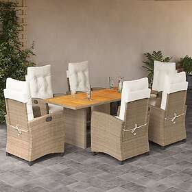vidaXL Matgrupp för trädgården med dynor 7 delar beige konstrotting 3212940