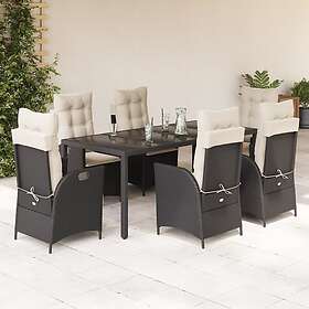 vidaXL Matgrupp för trädgården med dynor 7 delar svart konstrotting 3213064
