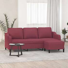 vidaXL 3-sitssoffa med fotstöd vinröd 180 cm tyg 3201141