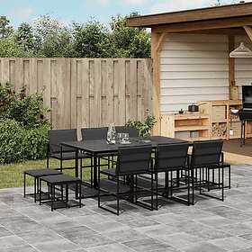 vidaXL Matgrupp för trädgården med dynor 11 delar svart textilene 3295084