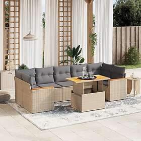 vidaXL Matgrupp för trädgården med dynor 8 delar beige konstrotting 3272991