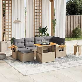 vidaXL Matgrupp för trädgården med dynor 7 delar beige konstrotting 3273621