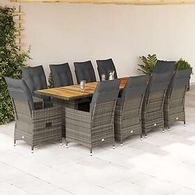 vidaXL Matgrupp för trädgården med dynor 11 delar grå konstrotting 3277238