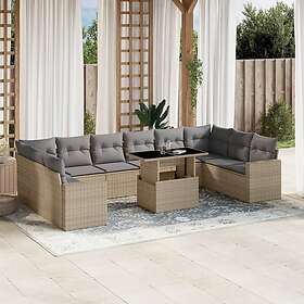 vidaXL Loungegrupp för trädgården m. dynor 11 delar beige konstrotting 3267519