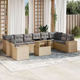 vidaXL Loungegrupp för trädgården m. dynor 11 delar beige konstrotting 3269409