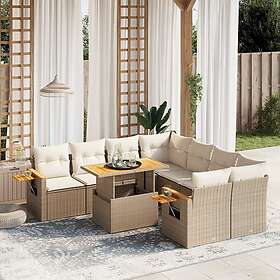 vidaXL Soffgrupp för trädgården med dynor 9 delar beige konstrotting 3273445