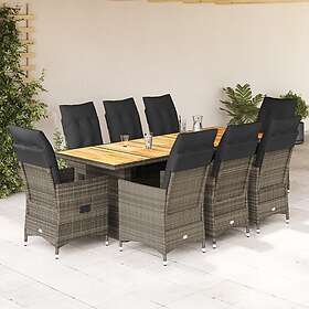 vidaXL Caféset med dynor 9 delar konstrotting grå 3277237