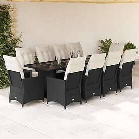 vidaXL Matgrupp för trädgården med dynor 11 delar svart konstrotting 3277236