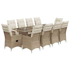 vidaXL Matgrupp för trädgården med dynor 11 delar beige konstrotting 3277266