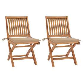 vidaXL Trädgårdsstolar med beige dynor 2 st massiv teak 3062436