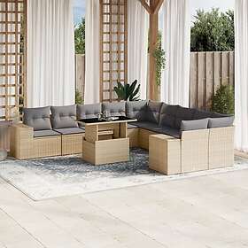 vidaXL Loungegrupp för trädgården m. dynor 11 delar beige konstrotting 3269429