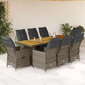 vidaXL Caféset med dynor 9 delar konstrotting grå 3277259