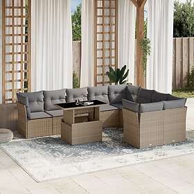 vidaXL Soffgrupp för trädgård med dynor 10 delar beige konstrotting 3266839