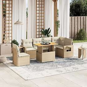 vidaXL Matgrupp för trädgården med dynor 7 delar beige konstrotting 3271779